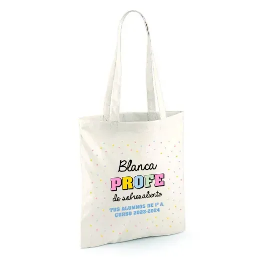 Bolsa tote BIO personalizada 'De Sobresaliente' (Detalle de presentación)