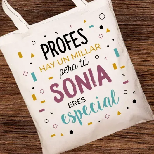 Bolsa tote BIO personalizada para Fin de Curso (Detalle de presentación)