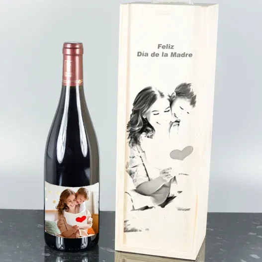 Botella de vino en caja de madera personalizada (Idea de regalo original)
