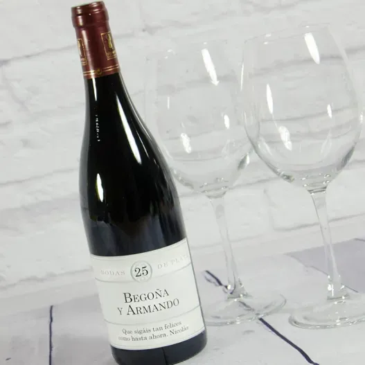 Botella de vino especial Bodas de Plata (Vista alternativa)
