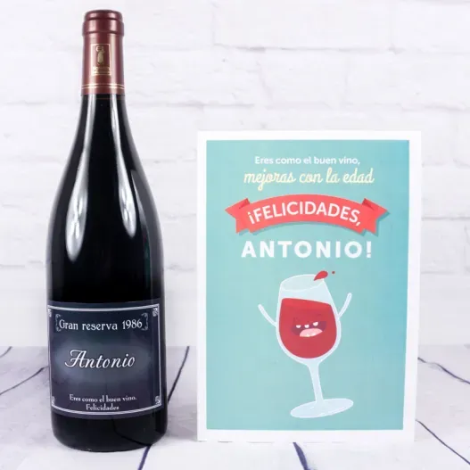 Botella de vino etiqueta Gran Reserva 'Cumplea&ntilde;os'