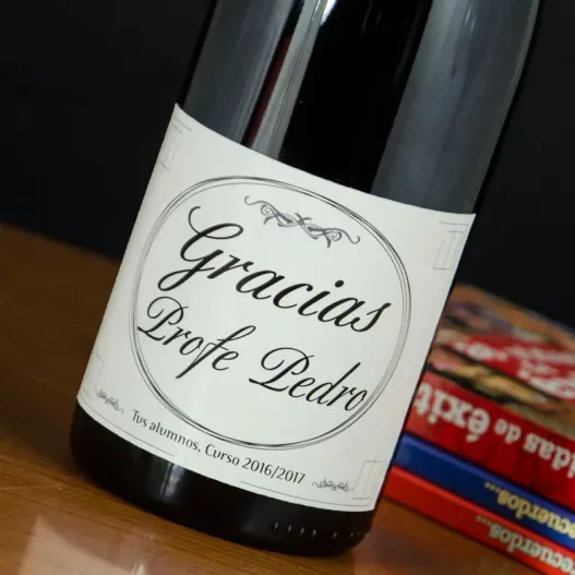 Botella de vino personalizada Gracias Profe
