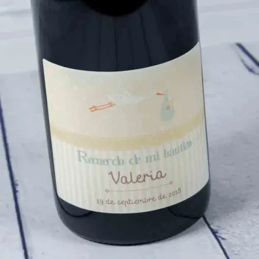 Botella de vino para bautizos personalizada