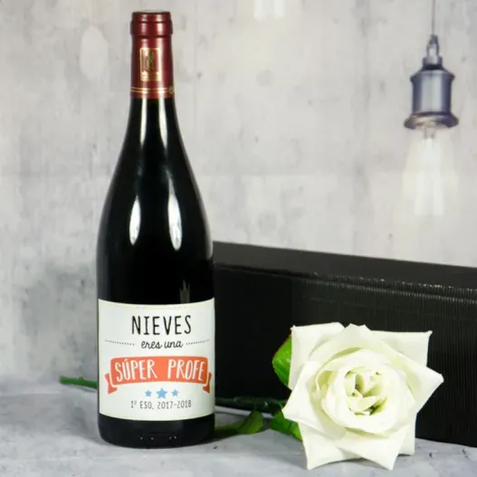 Botella de vino para S&uacute;per Profe personalizada (Vista alternativa)