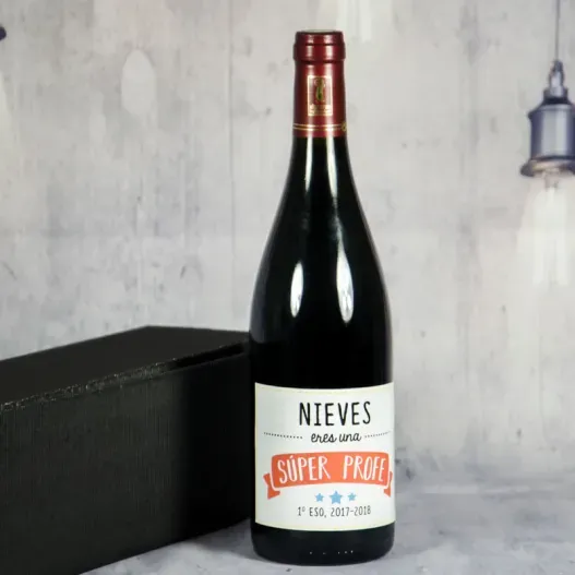 Botella de vino para S&uacute;per Profe personalizada (Idea de regalo original)