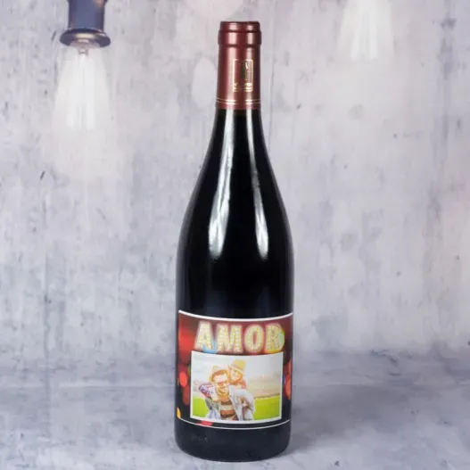 Botella de vino personalizada AMOR luminoso (Vista alternativa)