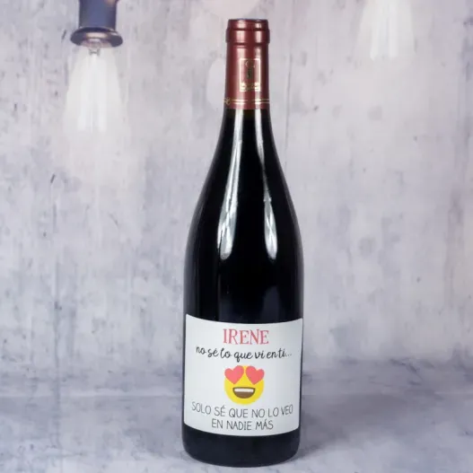 Botella de vino personalizada emoticono enamorado (Idea de regalo original)