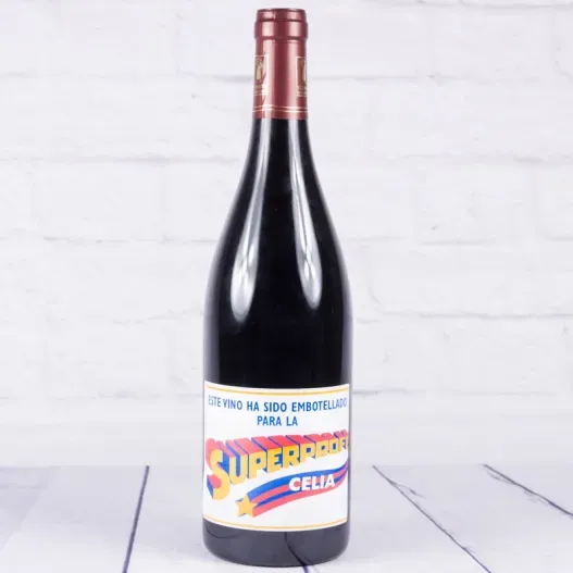 Botella de vino personalizada Superprofe (Idea de regalo original)