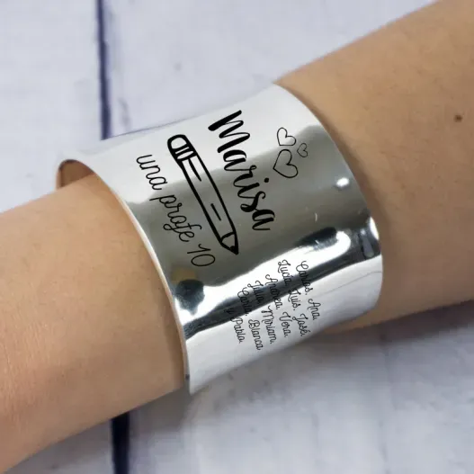 Brazalete de plata divertido personalizado para profe (Idea de regalo original)