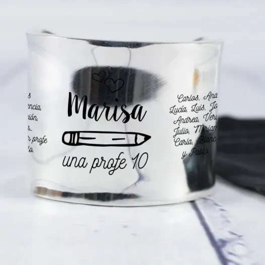 Brazalete de plata divertido personalizado para profe (Detalle de presentación)