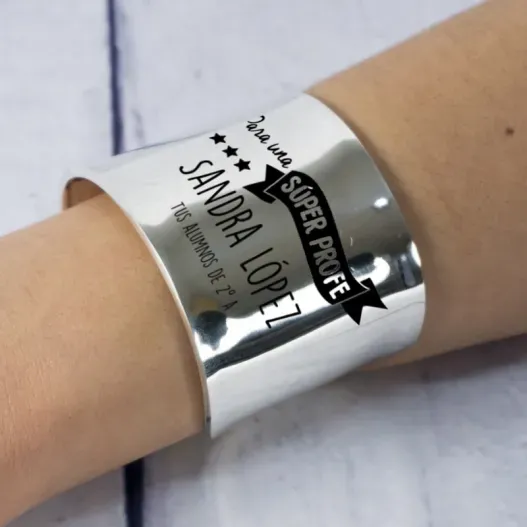 Brazalete de plata personalizado para S&uacute;per Profe (Idea de regalo original)