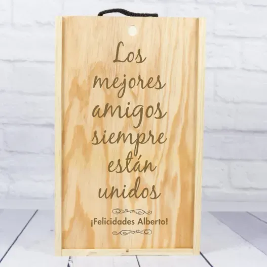 Caja botella de vino con texto grabado (Foto de catálogo)