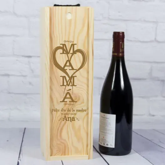 Caja botella de vino MAM&Aacute; personalizada (Idea de regalo original)