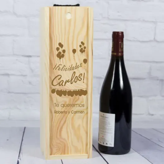 Caja botella de vino para cumplea&ntilde;os (Detalle de presentación)