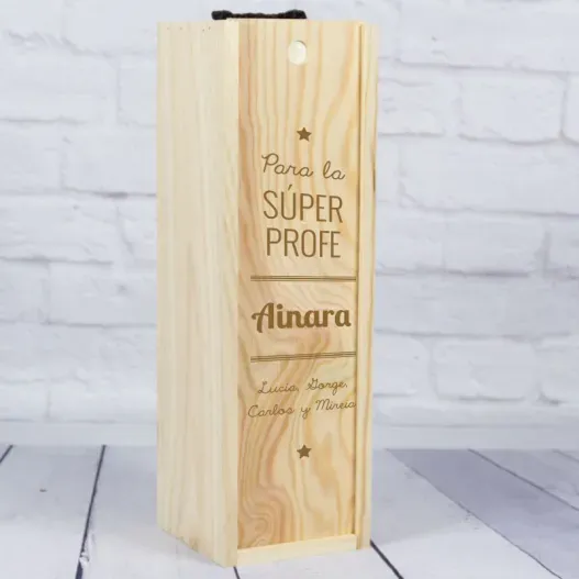 Caja botella de vino para s&uacute;per profes (Detalle de presentación)