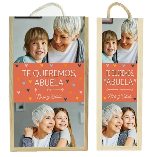 Caja botella de vino personalizada con fotos (Detalle de presentación)