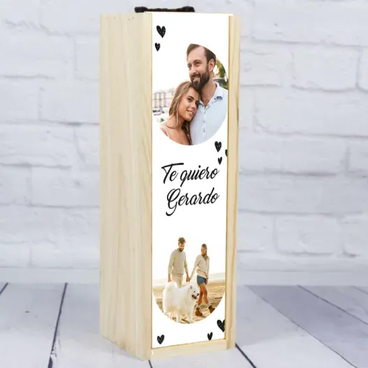 Caja botella de vino personalizada corazones (Vista alternativa)