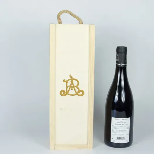 Caja botellas de vino con monograma grabado (Idea de regalo original)