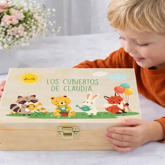 Caja de cubiertos personalizada animalitos (Idea de regalo original)