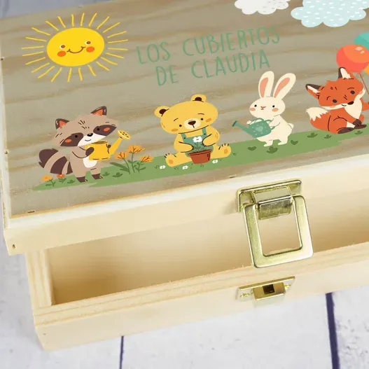 Caja de cubiertos personalizada animalitos (Detalle de presentación)