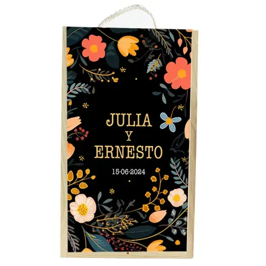 Caja de madera natural personalizada para pareja (Detalle de presentación)