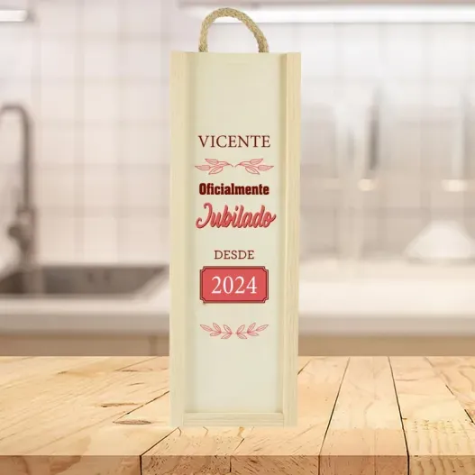 Caja de madera para botella de Vino para Jubilaci&oacute;n