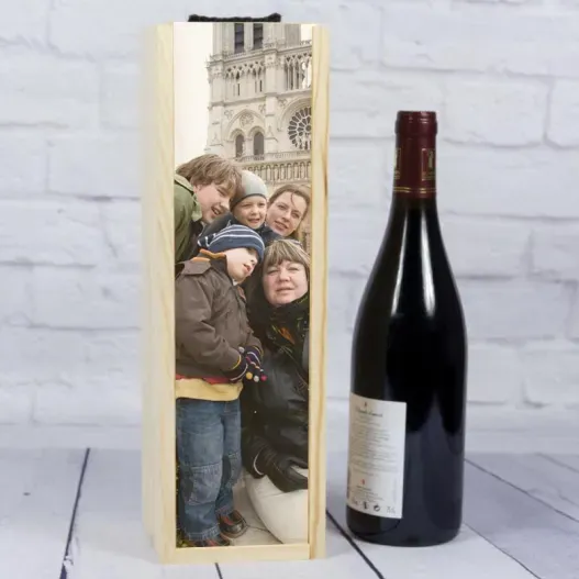 Caja de madera para botella de vino personalizada con foto (Idea de regalo original)