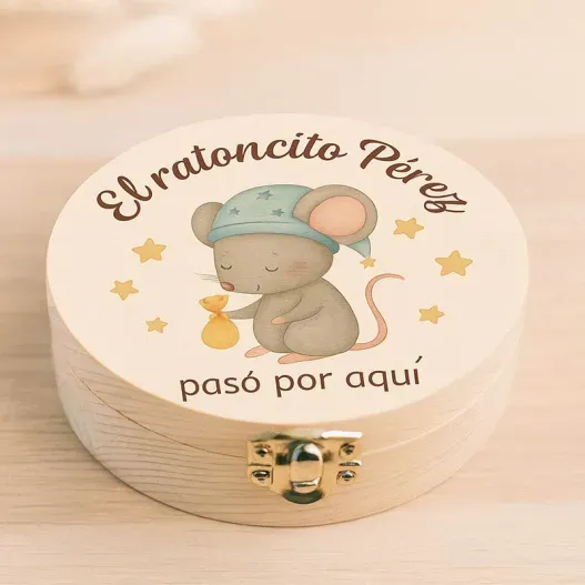Caja de madera para dientes de leche 'Ratoncito' (Detalle de presentación)