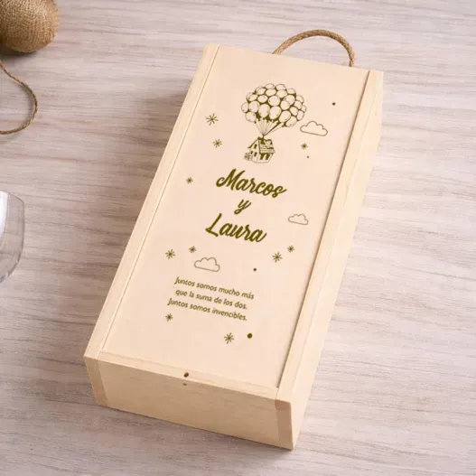 Caja de madera personalizada con texto (Detalle de presentación)