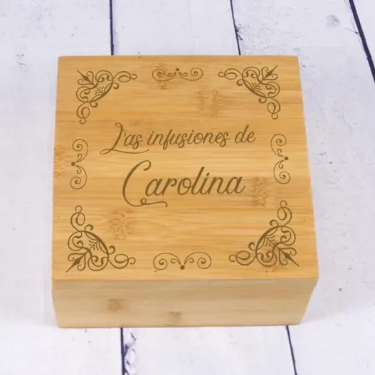 Caja de t&eacute; grabada en Bamb&uacute;