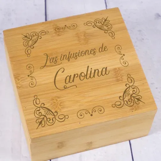 Caja de t&eacute; grabada en Bamb&uacute; (Idea de regalo original)
