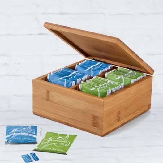 Caja de t&eacute; grabada en Bamb&uacute; (Detalle de presentación)