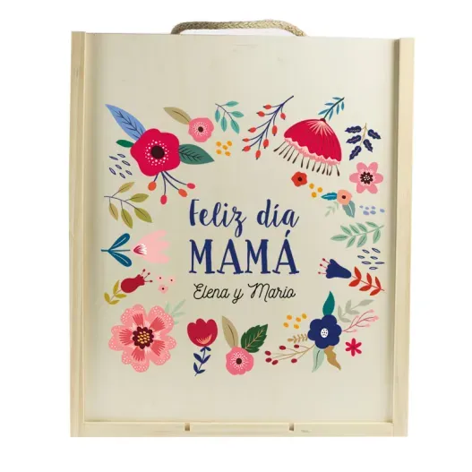 Caja de vino personalizada 'Flores para mam&aacute;'