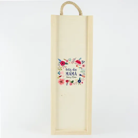 Caja de vino personalizada 'Flores para mam&aacute;' (Idea de regalo original)
