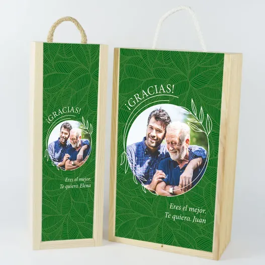 Caja de vino personalizada para regalo Verde (Detalle de presentación)