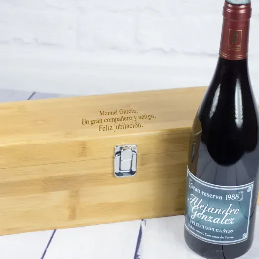 Caja sumiller Bamb&uacute; grabada con vino personalizado (Vista alternativa)