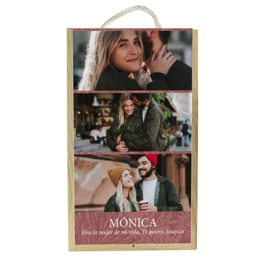 Caja vino personalizada con fotos y texto (Detalle de presentación)
