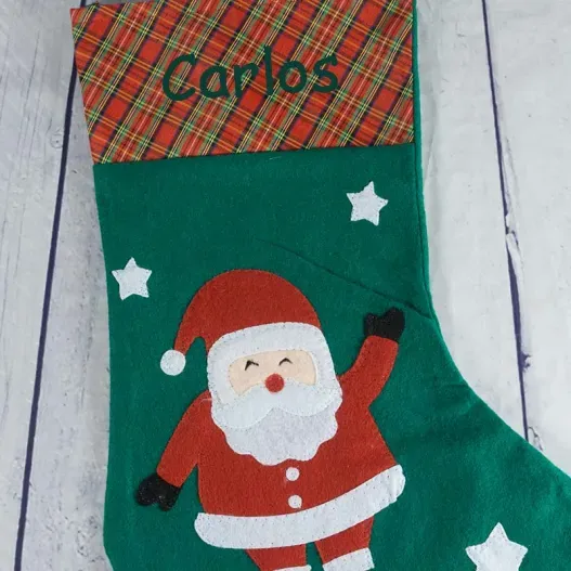 Calcet&iacute;n Navide&ntilde;o bordado (Detalle de presentación)