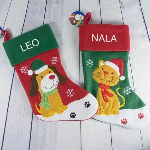 Calcet&iacute;n Navide&ntilde;o bordado 'Mis mascotas'