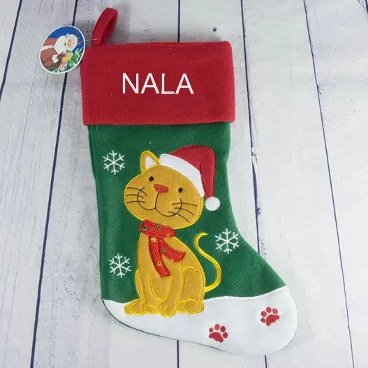 Calcet&iacute;n Navide&ntilde;o bordado 'Mis mascotas' (Detalle de presentación)