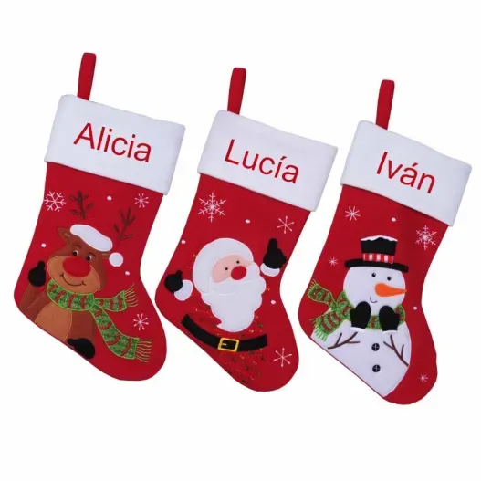 Calcet&iacute;n Navide&ntilde;o rojo bordado