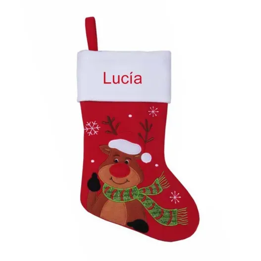 Calcet&iacute;n Navide&ntilde;o rojo bordado (Idea de regalo original)