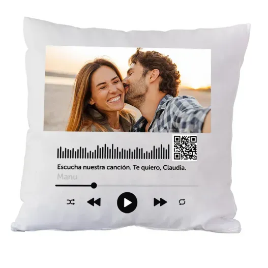 Canci&oacute;n personalizada en coj&iacute;n (Detalle de presentación)