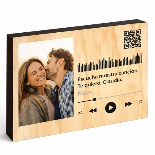 Canci&oacute;n personalizada en taco de madera (Vista alternativa)