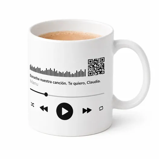 Canci&oacute;n personalizada en taza (Foto de catálogo)