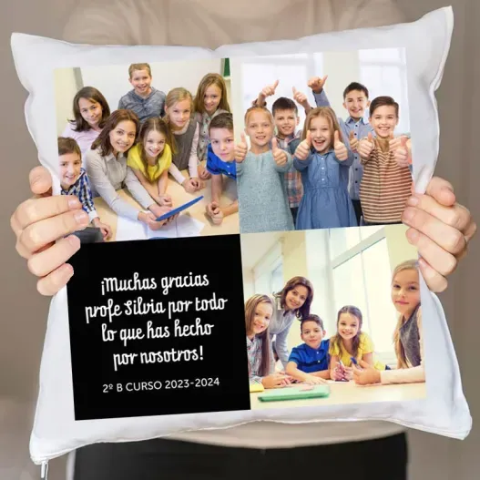 Coj&iacute;n personalizado collage para profe