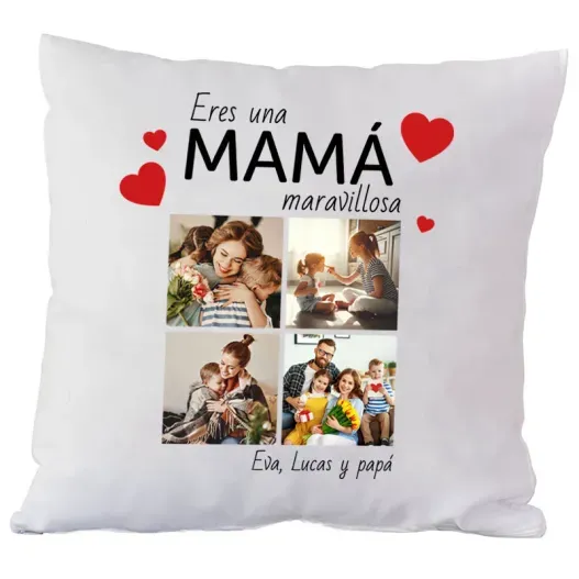 Coj&iacute;n personalizado con fotos para mam&aacute; (Detalle de presentación)