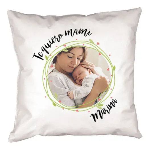 Coj&iacute;n 'Te quiero mami' personalizado (Detalle de presentación)
