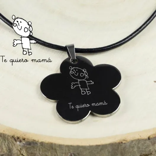 Colgante flor con el dibujo de tu hijo grabado (Foto de catálogo)