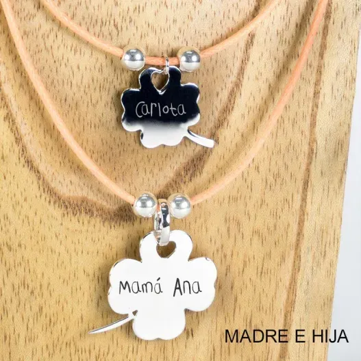Colgante tr&eacute;bol madre e hija personalizado